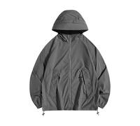 Generisch Veste coupe-vent légère unisexe avec grande capuche - Veste demi-saison pliable de style anorak - Veste décontractée avec cordon de serrage pour homme et femme, Style_f03 Gris, S