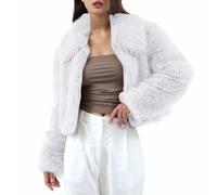 Generisch Veste courte en fourrure synthétique pour femme avec grand col - Veste boléro moelleuse et élégante - Veste cropped en peluche avec fermeture éclair pour les fêtes, Style_m02 Blanc, S
