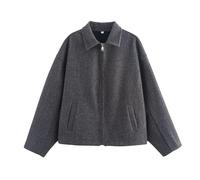 Generisch Veste courte en laine pour femme - Veste bomber d'hiver chaude - Manteau caban court simple avec fermeture éclair, Gris foncé., M