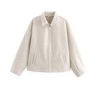 Generisch Veste courte en laine pour femme - Veste bomber d'hiver chaude - Manteau caban court simple avec fermeture éclair, Blanc., L