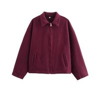Generisch Veste courte en laine pour femme - Veste bomber d'hiver chaude - Manteau caban court simple avec fermeture éclair, Bordeaux, S