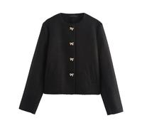 Generisch Veste courte pour femme de style bouclé - Élégante veste en tweed noire avec boutons décoratifs - Veste intemporelle pour des occasions chics
