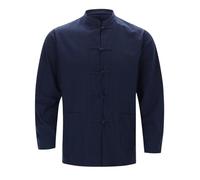 Generisch Veste d'arts martiaux pour homme - Uniforme traditionnel chinois - Vêtements d'extérieur pour Kung Fu, Tai Chi Wushu - Style Tang - Printemps - Automne - Chemise en lin, O bleu marine, 5XL