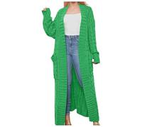 Generisch Veste d'automne pour femme manteau pull tricoté long cardigan chaud hiver mode vêtements d'extérieur décontractés surdimensionné bouton avant poche détail polaire vestes manteaux, 07#_Vert