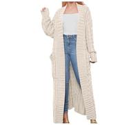 Generisch Veste d'automne pour femme manteau pull tricoté long cardigan chaud hiver mode vêtements d'extérieur décontractés surdimensionné bouton avant poche détail polaire vestes manteaux, 02#_Beige