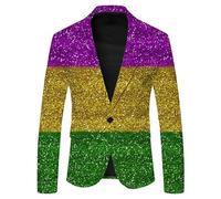 Generisch Veste de carnaval pour homme - Costume de fête disco - Veste brillante - Métallique - Paillettes - Costume pour homme des années 70 - Manches longues brillantes - Costume de cosplay