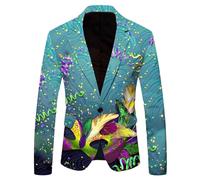 Generisch Veste de carnaval pour homme - Multicolore - Coupe droite - Veste de costume sportive - Un bouton - Veste pour homme - Pour fête, mariage, affaires - Combinaison funky, bleu, XXL