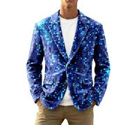 Generisch Veste de carnaval scintillante en velours côtelé avec motif à paillettes pour les soirées festives, les fêtes élégantes, bleu foncé, M