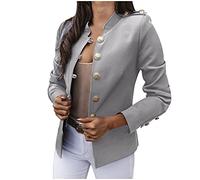 Generisch Veste de costume courte pour femme - Blazer élégant avec boutonnière - Cardigan avec poches - Manches longues - Manteau décontracté - Col montant - Veste de costume - Coupe ajustée - Veste