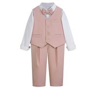 Generisch Veste de costume pour garçon, tenue formelle pour enfants, tenue pour discours, moderation, nœud papillon, veste, chemise, pantalon, classique, élégant, Rose, 4-5 ans
