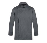 Generisch Veste de cuisine unisexe Hôtel avec manches longues et boutons rouges contrastés Veste de cuisine pour homme et femme, gris, L