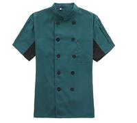Generisch Veste de cuisinier unisexe à manches longues avec boutons rouges contrastés Veste de cuisine pour hommes femmes chemises homme infroissable manches longues, vert, XXXL