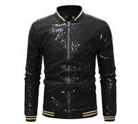 Generisch Veste de fête pour homme - Tenue disco des années 80 - Veste bomber tendance - Veste bomber métallique à paillettes - Veste de baseball - Veste de loisirs - Veste réfléchissante, Noir , L