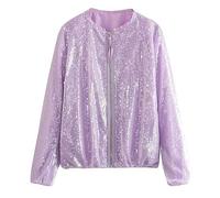 Generisch Veste de loisirs tendance pour femme avec col rond et paillettes pour une tenue de soirée élégante et confortable au quotidien dans un design uni élégant, lilas, S
