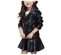 Generisch Veste de motard pour enfant - En cuir synthétique - Coupe-vent - Chaude - Avec poches et fermeture éclair - Veste courte en cuir synthétique - Couleur unie - Manteau en cuir imperméable