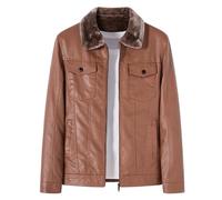 Generisch Veste de moto d'hiver pour homme en cuir synthétique avec doublure intérieure rembourrée pour un ajustement fin et un confort chaud, kaki, XL