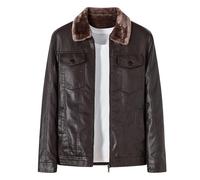 Generisch Veste de moto d'hiver pour homme en cuir synthétique avec doublure intérieure rembourrée pour une coupe ajustée et un confort chaud, café, XXL