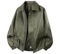 Generisch Veste de moto en cuir synthétique pour homme - Veste de baseball surdimensionnée, Vert DA09, 3XL