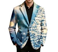 Generisch Veste de Noël pour homme en velours côtelé blazer de Noël imprimé renne vestes de Noël drôle motif de Noël veste de Noël tenue festive manteau boutonné décontracté, 04 bleu clair., 4XL