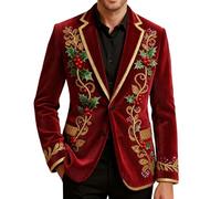 Generisch Veste de Noël pour homme en velours côtelé blazer de Noël imprimé renne vestes de Noël drôle motif de Noël tenue festive manteau boutonné décontracté, Rouge (03), L