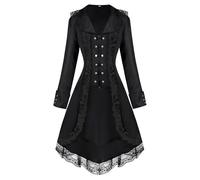 Generisch Veste de pirate steampunk pour femme, costume médiéval, gothique, frack victorien, vêtements de renaissance, pour carnaval, Halloween, cosplay, baroque, Noir , XXL