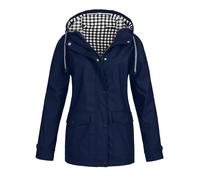 Generisch Veste de pluie et d'hiver pour femme - Coupe-vent à capuche à carreaux - Trois en un ensemble de deux pièces - Combinaison d'extérieur - Veste et coupe-vent - Veste de pluie pour femme