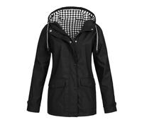 Generisch Veste de pluie et d'hiver pour femme - Coupe-vent à capuche à carreaux - Trois en un ensemble de deux pièces - Combinaison d'extérieur - Veste et coupe-vent - Veste de pluie pour femme, Noir