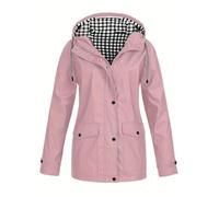 Generisch Veste de pluie et d'hiver pour femme - Coupe-vent à capuche à carreaux - Trois en un ensemble de deux pièces - Combinaison d'extérieur - Veste et coupe-vent - Veste de pluie pour femme, Rose