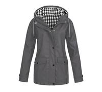Generisch Veste de pluie et d'hiver pour femme - Coupe-vent à capuche à carreaux - Trois en un ensemble de deux pièces - Combinaison d'extérieur - Veste et coupe-vent - Veste de pluie pour femme, gris