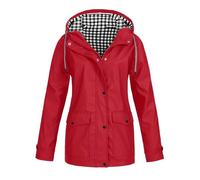 Generisch Veste de pluie et d'hiver pour femme - Coupe-vent à capuche à carreaux - Trois en un ensemble de deux pièces - Combinaison d'extérieur - Veste et coupe-vent - Veste de pluie pour femme