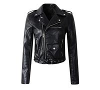 Generisch Veste de pluie Femme Manteaux Veste The Belt Mode Simili Cuir Cool Zipper Décoration Veste Style Racing Veste Biker Manteau Business Femme, Noir , XL