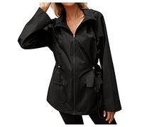 Generisch Veste de pluie imperméable décontractée pour femme avec fermeture éclair à capuche massive, Noir , L