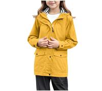 Generisch Veste de pluie pour enfant - Imperméable - Avec capuche - Coupe-vent - Respirante - Poncho de pluie avec fermeture éclair - Poche - Veste de mi-saison légère - Pour fille et garçon, Jaune A1