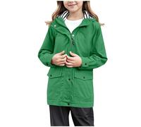Generisch Veste de pluie pour enfant - Imperméable - Avec capuche - Coupe-vent - Respirante - Poncho de pluie avec fermeture éclair - Poche - Veste de mi-saison légère - Pour fille et garçon, A1 vert