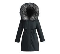 Generisch Veste de pluie pour femme - Couleur pure - Doudoune avec fermeture éclair - Veste chaude épaisse - Manteau avec poches et ceinture - Manteau tendance, Noir , 3XL