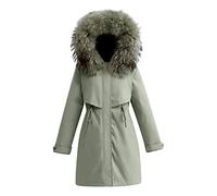 Generisch Veste de pluie pour femme - Couleur pure - Doudoune avec fermeture éclair - Veste chaude épaisse - Manteau avec poches et ceinture - Manteau tendance, vert, 4XL