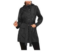 Generisch Veste de pluie pour femme - Imperméable - Longue veste fonctionnelle décontractée - Anorak - Ceinture réglable - Trench léger - Veste d'extérieur et d'automne, Noir , S