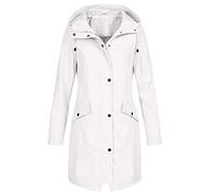 Generisch Veste de pluie pour femme - Longue - Pliable - Trench - Gris - Veste à capuche - Veste d'hiver surdimensionnée - Veste de transition douce - Veste d'hiver décontractée - Manteau de pluie