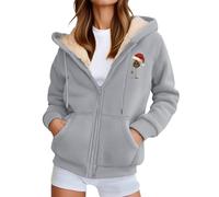 Generisch Veste de sport d'hiver décontractée en polaire avec imprimé festif, poches avant zippées pour un port confortable en plein air, Gris clair., XXL