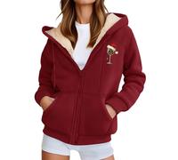 Generisch Veste de sport d'hiver décontractée en polaire avec imprimé festif, poches avant zippées pour un port confortable en plein air, Bordeaux, L