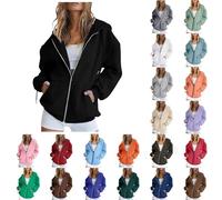 Generisch Veste de survêtement à manches longues pour femme - Veste à capuche légère avec poches - Fermeture éclair surdimensionnée - Veste de transition décontractée et élégante - Veste de sport avec