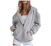 Generisch Veste de survêtement à manches longues pour femme - Veste à capuche légère avec poches - Fermeture éclair surdimensionnée - Veste de transition décontractée et élégante - Veste de sport avec