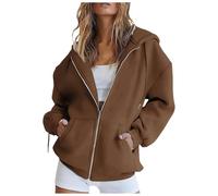 Generisch Veste de survêtement à manches longues pour femme - Veste à capuche légère avec poches - Fermeture éclair surdimensionnée - Veste de transition décontractée et élégante - Veste de sport avec