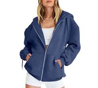 Generisch Veste de survêtement à manches longues pour femme - Veste à capuche légère avec poches - Fermeture éclair surdimensionnée - Veste de transition décontractée et élégante - Veste de sport avec