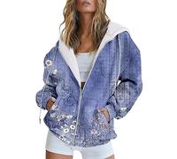 Generisch Veste de survêtement pour femme avec capuche - Fermeture éclair - Sweatshirt rétro imprimé - Veste de loisirs élégante à manches longues - Veste de tous les jours - Manteau de transition