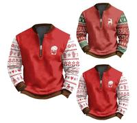 Generisch Veste de survêtement pour homme sans capuche demi fermeture éclair, t-shirt à manches longues pour homme avec imprimé sweat-shirt de Noël tendance sweat-shirt confortable décontracté chemise