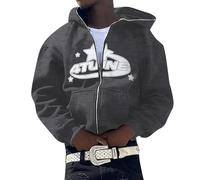Generisch Veste de survêtement pour homme - Sweat à capuche surdimensionné Y2K - Style hip hop gothique - Avec fermeture éclair - Harajuku - Style universitaire - Veste de sport - Veste d'extérieur