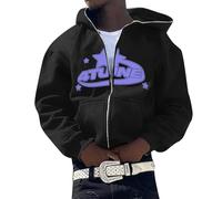 Generisch Veste de survêtement pour homme - Sweat à capuche surdimensionné Y2K - Style hip hop gothique - Avec fermeture éclair - Harajuku - Style universitaire - Veste de sport - Veste d'extérieur