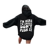 Generisch Veste de transition longue à capuche pour femme - Taille S à 5XL | Veste à capuche avec cordon de serrage - Avec poches - Imprimé lettres - Couleur unie - Y2K
