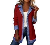 Generisch Veste décontractée longue 2026 avec denim comme noisette Lapel Coupe ample Manteau d'extérieur surdimensionné, rouge, XL